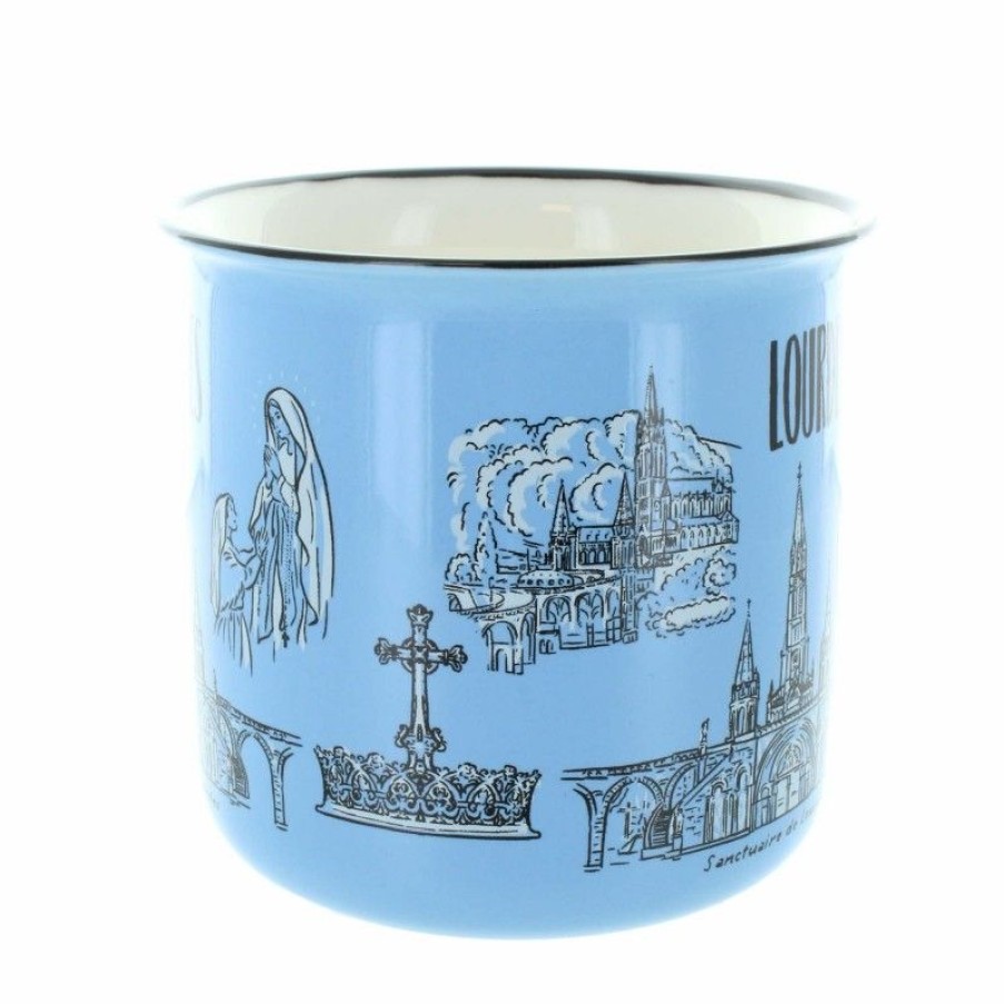 Palais du Rosaire Vaisselle De Lourdes | Mug En Ceramique Bleu Decore D'Images De Lourdes