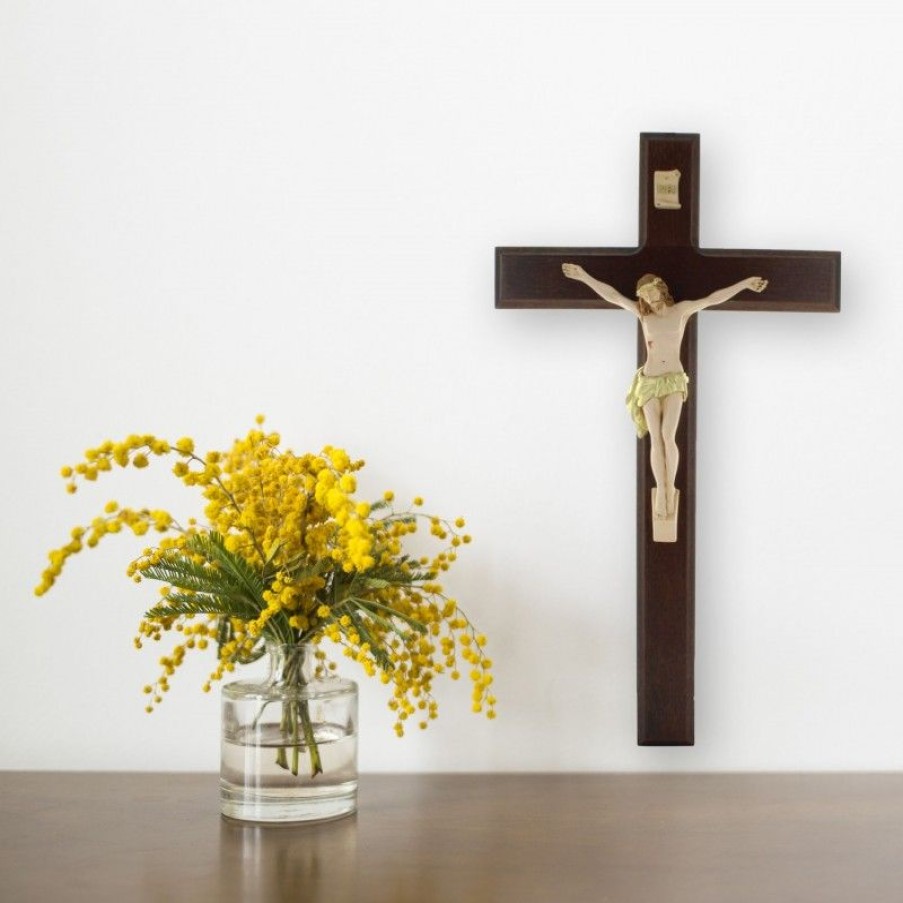 Palais du Rosaire Crucifix Bois | Crucifix En Bois Avec Le Christ Realiste 50Cm