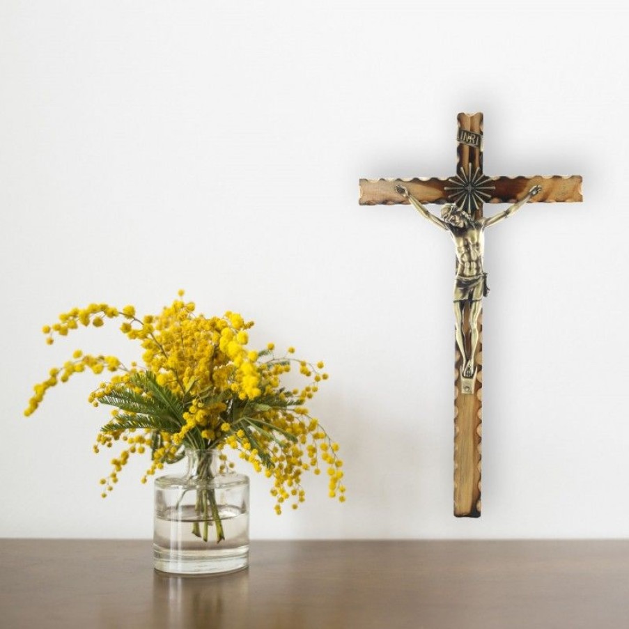 Palais du Rosaire Crucifix Bois | Crucifix En Bois Avec Christ Dore 45 Cm