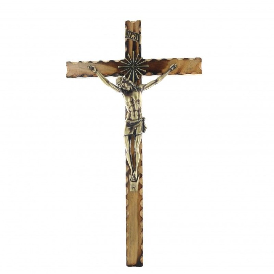 Palais du Rosaire Crucifix Bois | Crucifix En Bois Avec Christ Dore 45 Cm