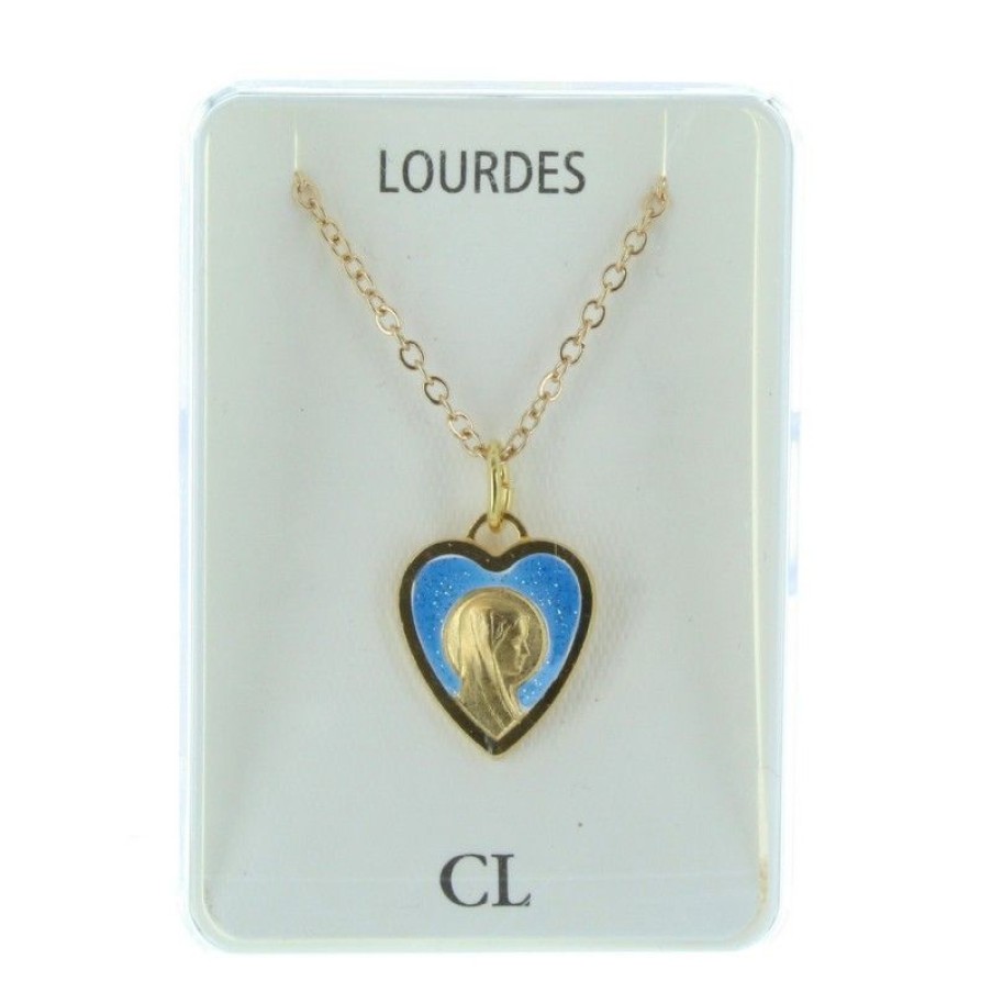 Palais du Rosaire Collier Fantaisie | Parure Avec Un Pendentif Coeur De La Vierge Marie Et Chaine Doree 45Cm