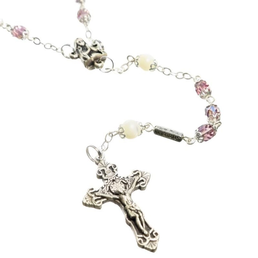Palais du Rosaire Chapelet Cristal | Chapelet De L'Apparition De Lourdes Avec Grains En Cristal Et En Nacre