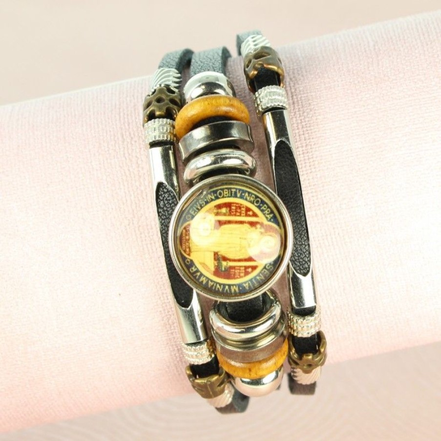 Palais du Rosaire Bracelet Fantaisie | Bracelet De Saint Benoit Lumineux En Similicuir Et Metal