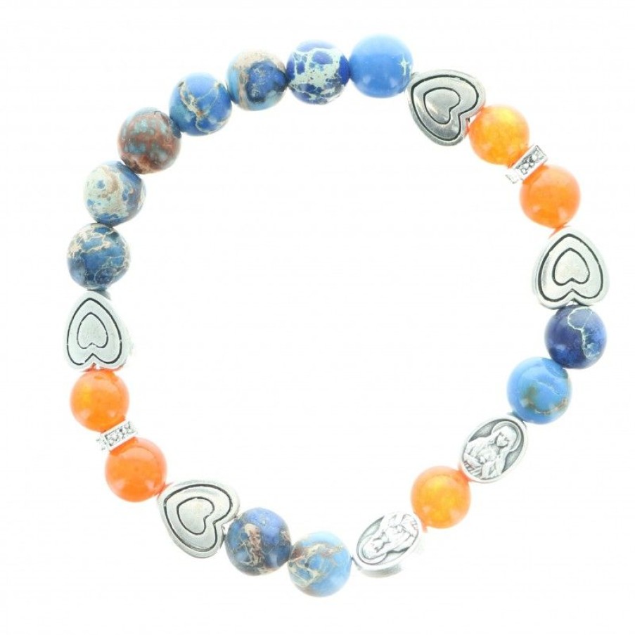 Palais du Rosaire Bracelet Fantaisie | Bracelet Sacres Coeurs De Jesus Et Marie En Pierres Semi-Precieuses