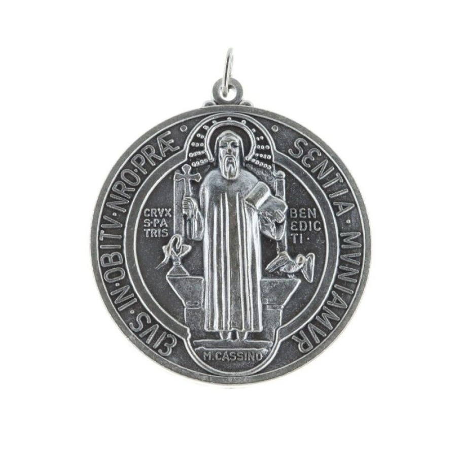 Palais du Rosaire Medaille Et Croix Metal | Petite Medaille De Saint Benoit En Metal Argente 1,7Cm