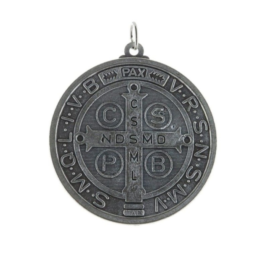 Palais du Rosaire Medaille Et Croix Metal | Petite Medaille De Saint Benoit En Metal Argente 1,7Cm
