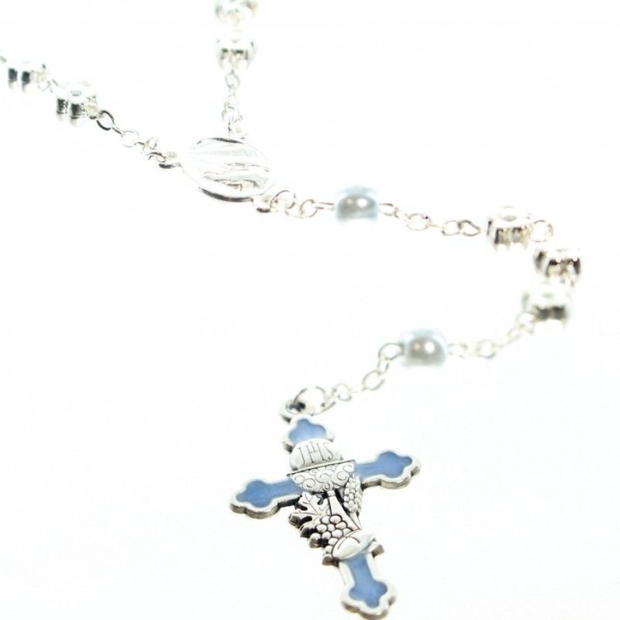 Palais du Rosaire Chapelet Pour Enfant | Chapelet De Communion Bleu Avec Fleurs Argentees Et Sa Boite