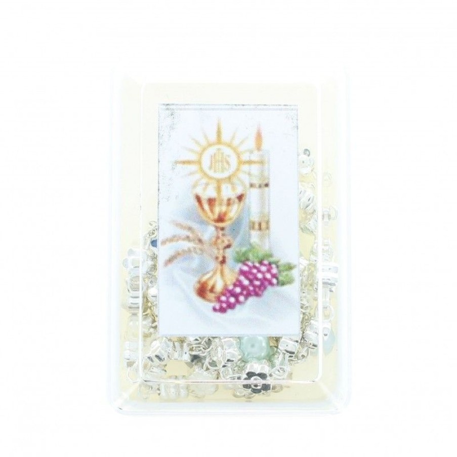 Palais du Rosaire Chapelet Pour Enfant | Chapelet De Communion Bleu Avec Fleurs Argentees Et Sa Boite