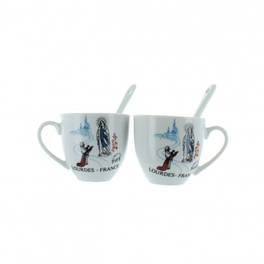 Palais du Rosaire Vaisselle De Lourdes | Set 2 Tasses A Cafe Avec L'Apparition