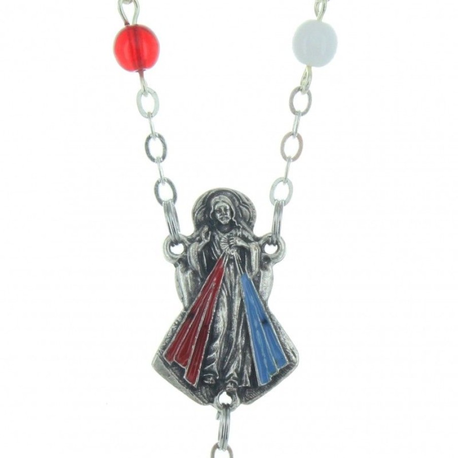 Palais du Rosaire Chapelet Verre | Chapelet De Jesus Misericordieux En Verre Rouge Et Blanc