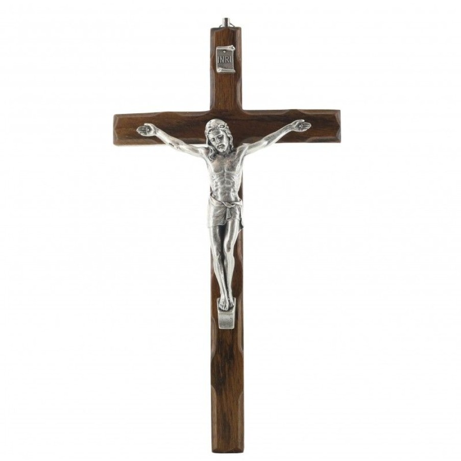 Palais du Rosaire Crucifix Bois | Crucifix En Bois Verni Avec Christ Argente 25 Cm