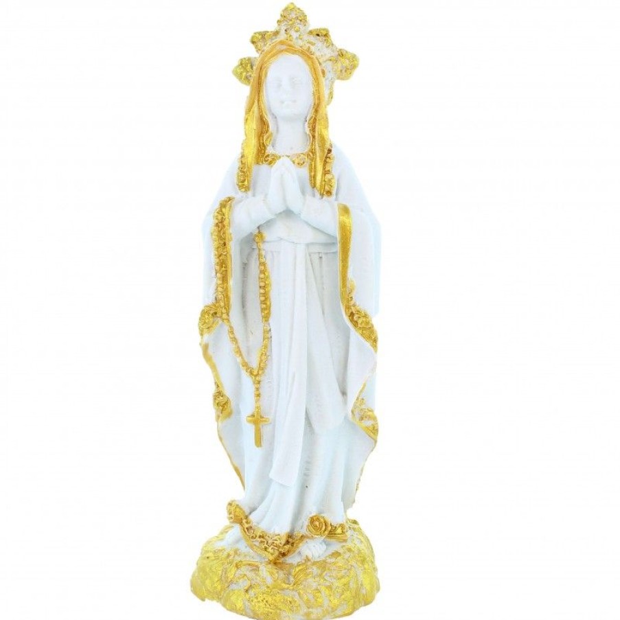 Palais du Rosaire Statue De Notre Dame De Lourdes | Statue De Notre Dame De Lourdes Blanche A Paillettes Dorees De 12Cm