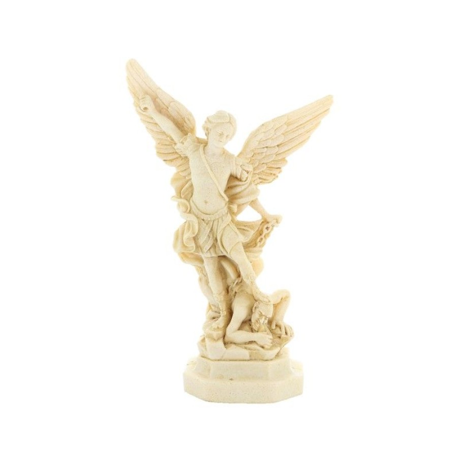 Palais du Rosaire Statue De Saint Michel | Statue De Saint Michel En Pierre Et Resine Beige 22Cm