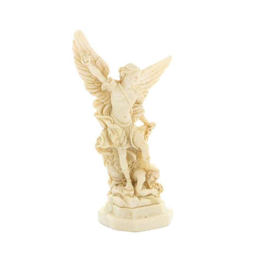 Palais du Rosaire Statue De Saint Michel | Statue De Saint Michel En Pierre Et Resine Beige 22Cm