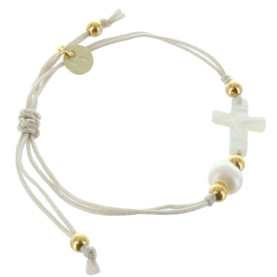 Palais du Rosaire Communion | Bracelet De Communion En Corde Avec Une Croix En Nacre