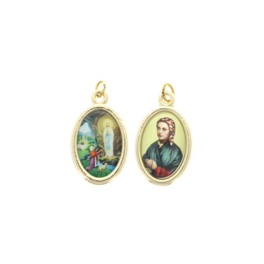 Palais du Rosaire Medaille Et Croix Metal | Lot De Deux Medailles Dorees De Bernadette Et L'Apparition 20Mm