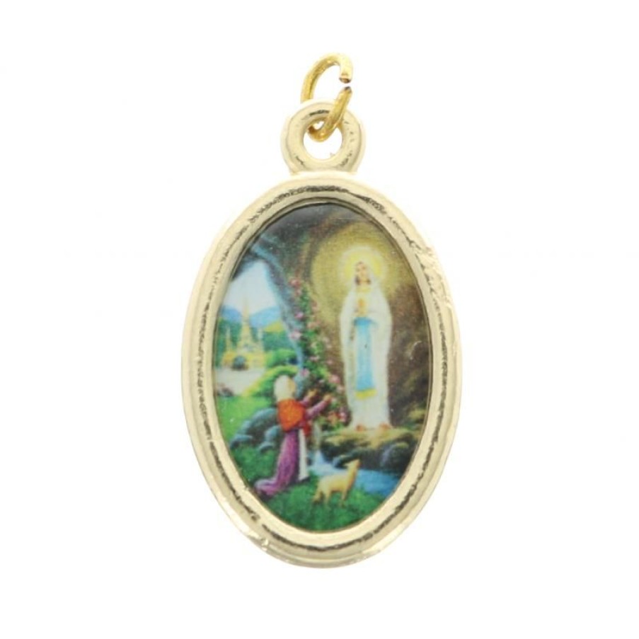 Palais du Rosaire Medaille Et Croix Metal | Lot De Deux Medailles Dorees De Bernadette Et L'Apparition 20Mm
