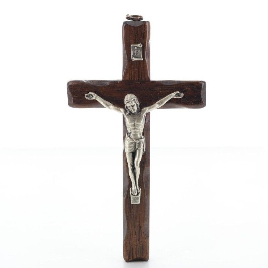 Palais du Rosaire Crucifix Bois | Crucifix En Bois Avec Christ En Metal 16 Cm