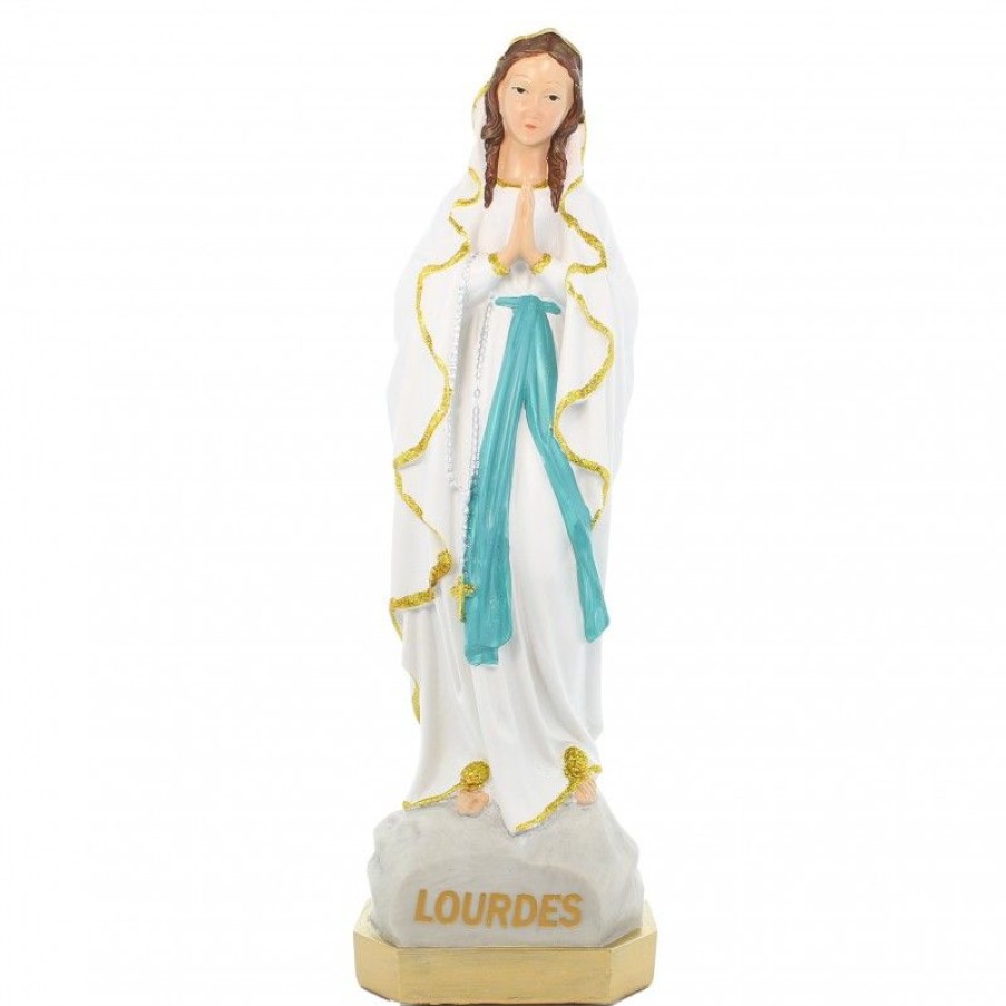 Palais du Rosaire Statue De Notre Dame De Lourdes | Statue De Notre Dame De Lourdes Avec Liseret Paillete Dore En Resine De 60Cm