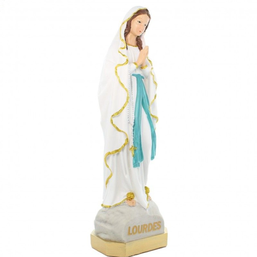 Palais du Rosaire Statue De Notre Dame De Lourdes | Statue De Notre Dame De Lourdes Avec Liseret Paillete Dore En Resine De 60Cm