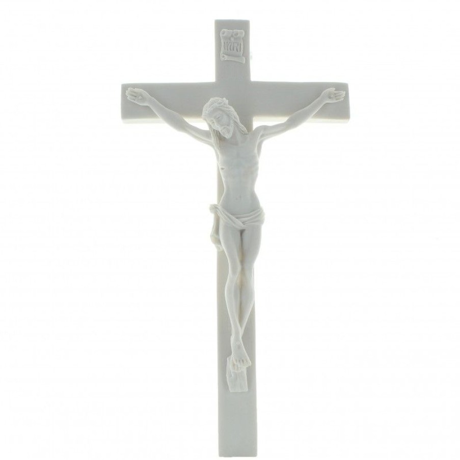 Palais du Rosaire Crucifix Resine | Crucifix A Suspendre En Resine Blanche 33Cm