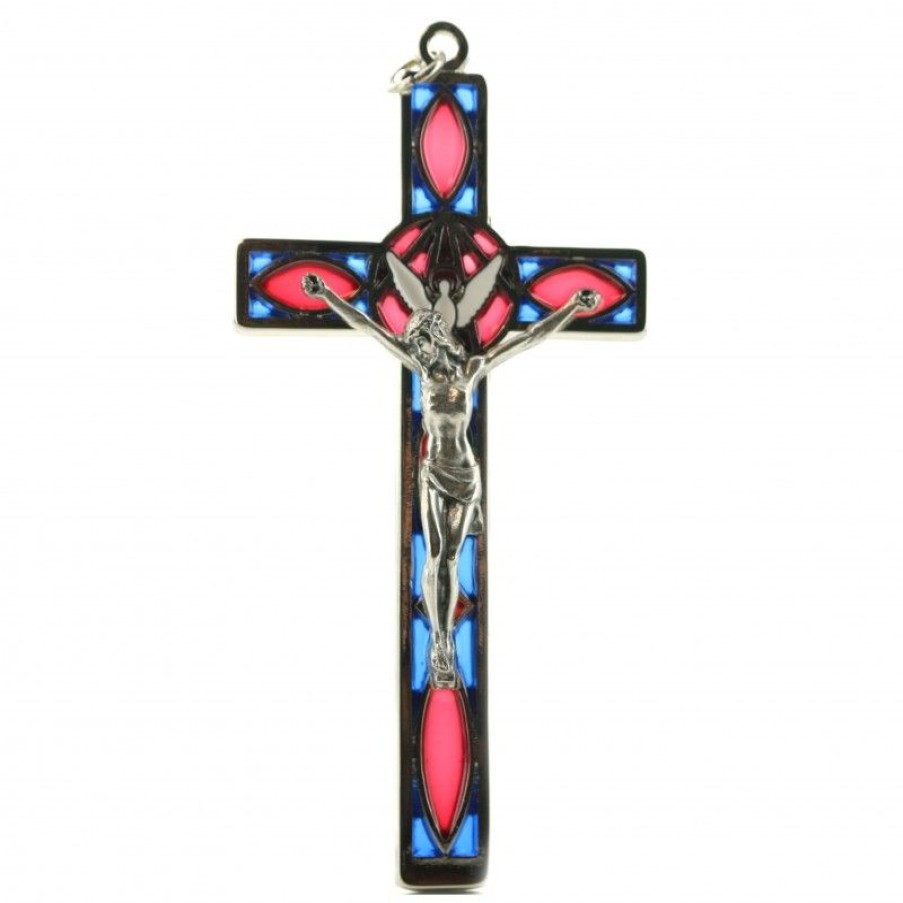 Palais du Rosaire Croix Religieuse | Crucifix Du Saint Esprit Avec Fond En Vitrail Colore
