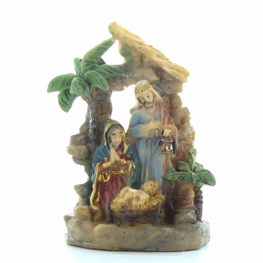 Palais du Rosaire Creche | Creche De La Sainte Famille Avec Un Palmier - Resine - 5Cm