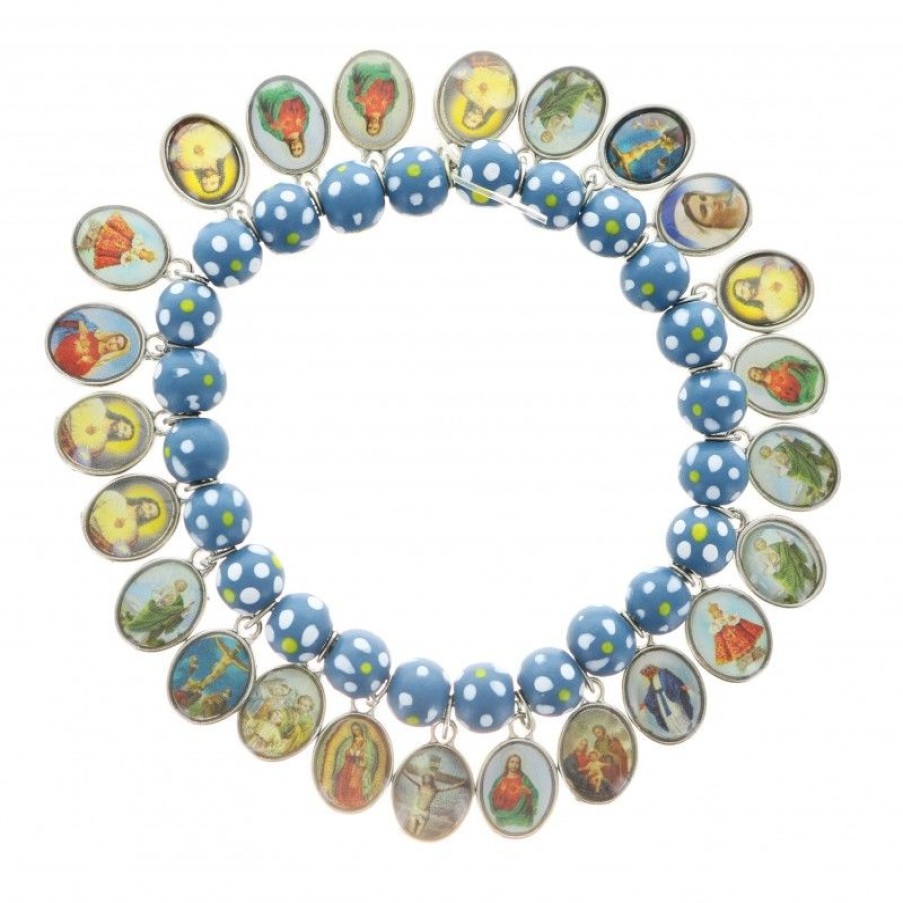 Palais du Rosaire Bracelet Fantaisie | Bracelet En Bois Medailles De Tous Les Saints