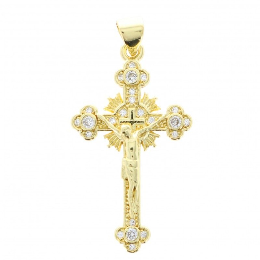 Palais du Rosaire Medaille Et Croix Metal | Croix Dore Avec Christ Et Strass 3.3Cm