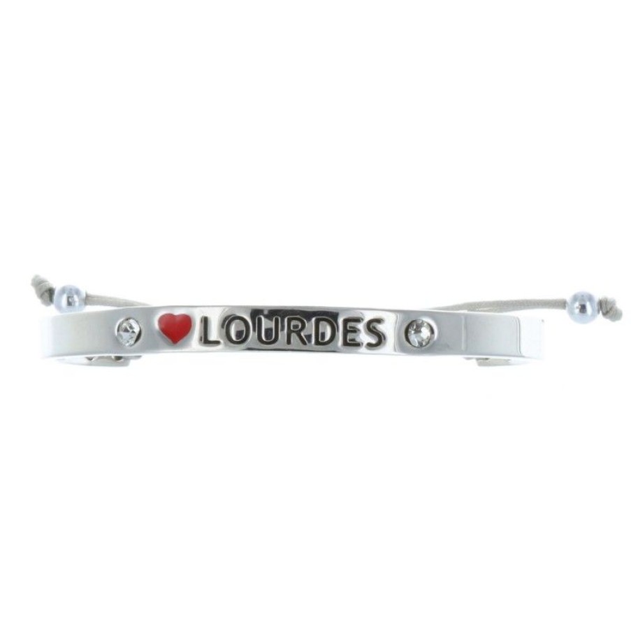 Palais du Rosaire Bracelet Fantaisie | Bracelet Fantaisie Argente Et Inscription \\"I Love Lourdes\\"