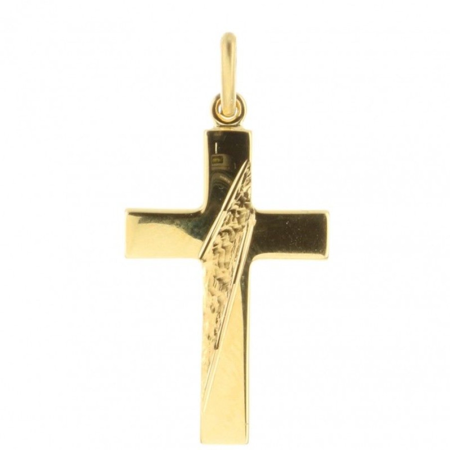 Palais du Rosaire Medaille Et Croix Plaque Or | Pendentif Croix Plaque Or Martele 3Cm