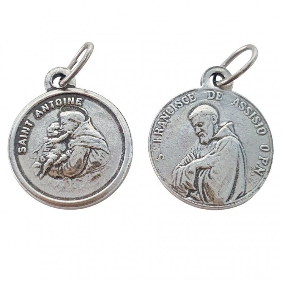 Palais du Rosaire Medaille Et Croix Metal | Medaille De Saint Antoine Et Au Revers Saint Francois En Metal Argente