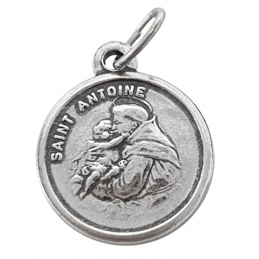 Palais du Rosaire Medaille Et Croix Metal | Medaille De Saint Antoine Et Au Revers Saint Francois En Metal Argente