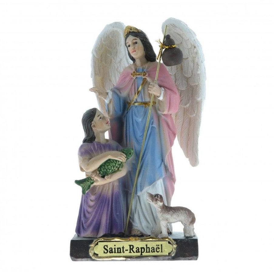 Palais du Rosaire Statue Ange | Statue Peinte A La Main De Saint Raphael Avec Tobie 20 Cm