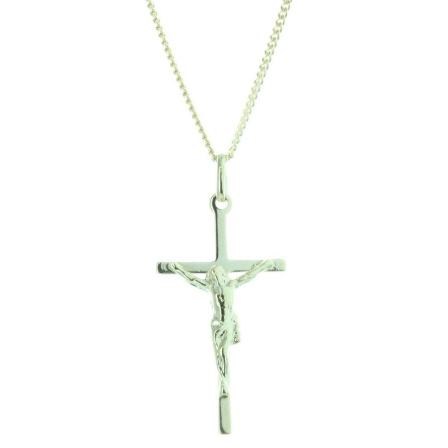 Palais du Rosaire Medaille Et Croix Plaque Or | Parure En Plaque Or Avec Un Pendentif Croix Avec Christ Sur Une Chaine De 50Cm