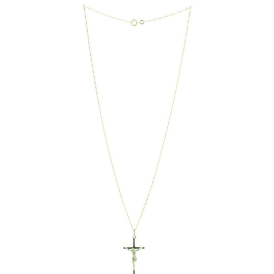 Palais du Rosaire Medaille Et Croix Plaque Or | Parure En Plaque Or Avec Un Pendentif Croix Avec Christ Sur Une Chaine De 50Cm