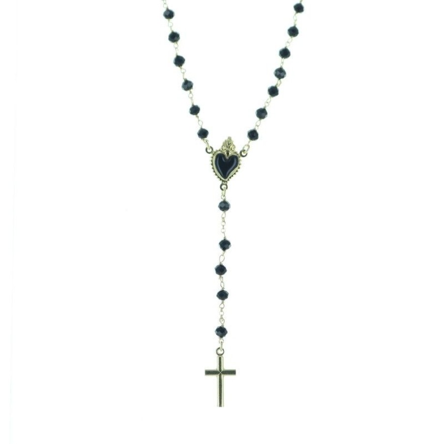 Palais du Rosaire Chapelet Argent | Chapelet En Argent Dore Avec Coeur Ex-Voto Noir