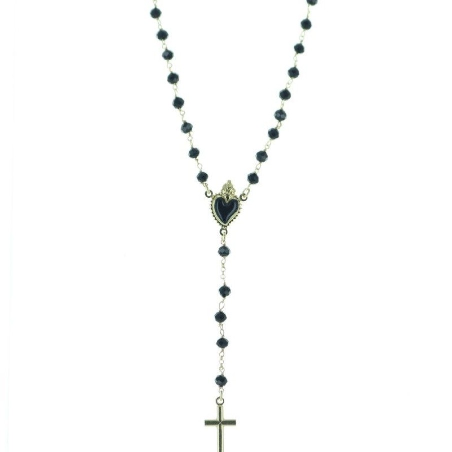 Palais du Rosaire Chapelet Argent | Chapelet En Argent Dore Avec Coeur Ex-Voto Noir