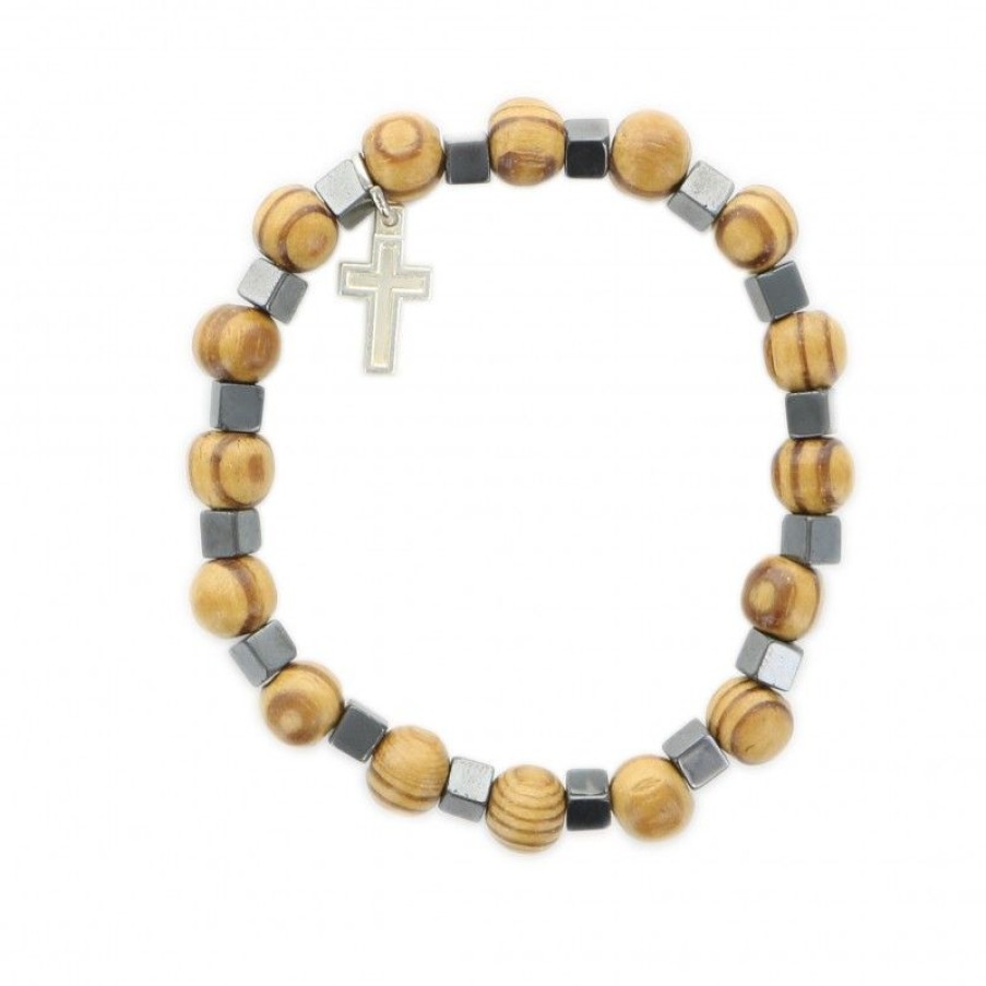 Palais du Rosaire Bracelet Fantaisie | Bracelet Religieux En Hematite Et Bois D'Olivier