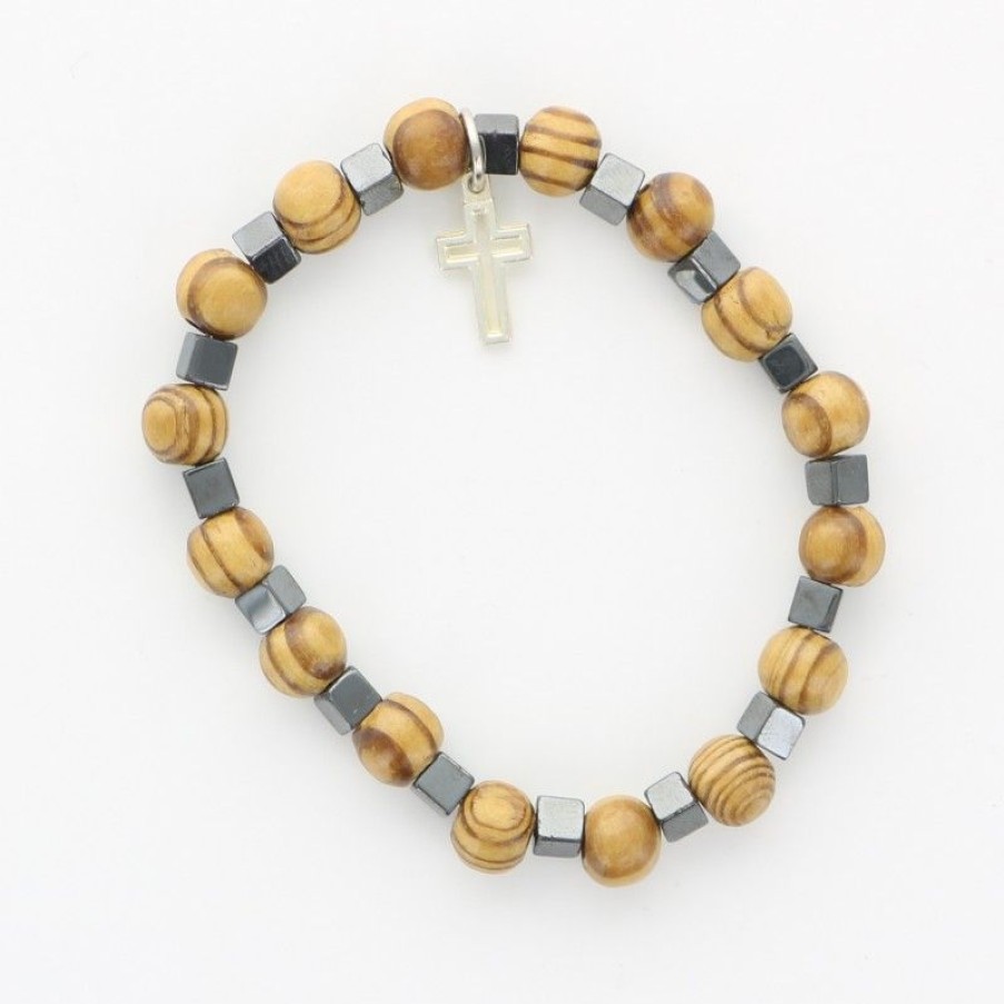 Palais du Rosaire Bracelet Fantaisie | Bracelet Religieux En Hematite Et Bois D'Olivier