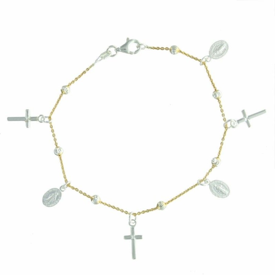 Palais du Rosaire Bracelet Argent | Bracelet En Argent 2 Tons Avec Des Medailles Miraculeuses Et Des Croix
