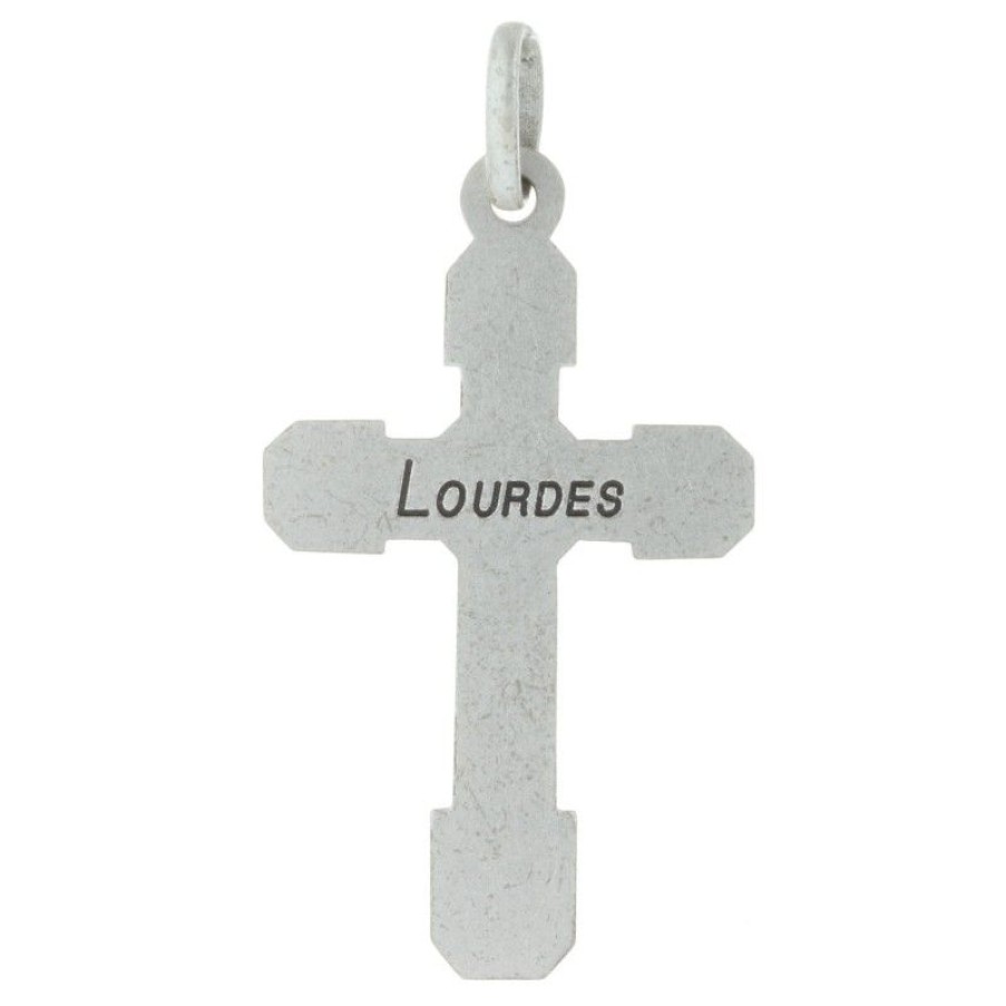 Palais du Rosaire Medaille Et Croix Metal | Pendentif Croix De Lourdes En Metal Argente 6,5Cm