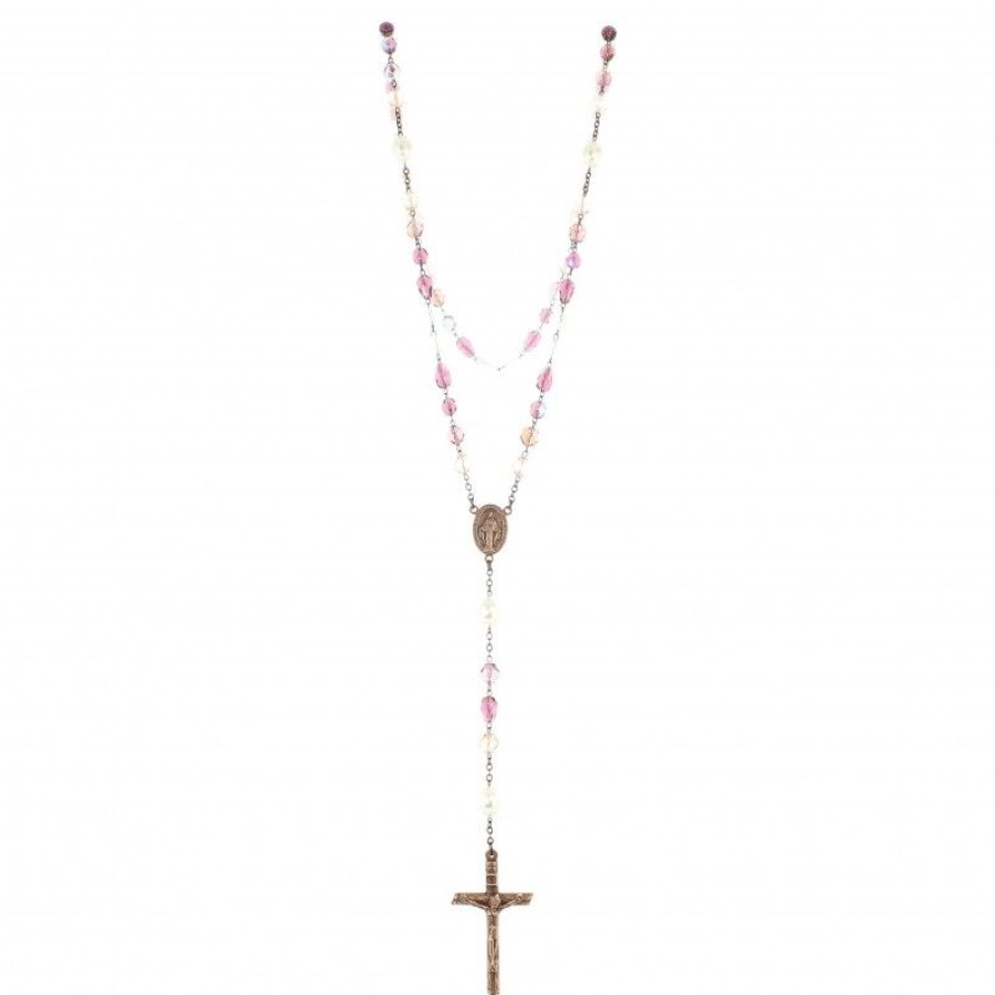 Palais du Rosaire Chapelet Verre | Chapelet En Verre Tons Violets Avec Coeur Vierge Miraculeuse Et Perles Blanches