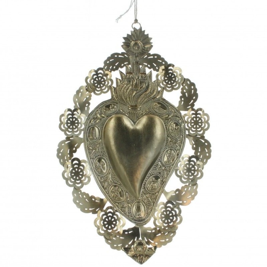 Palais du Rosaire Cadre Religieux | Pendentif Ex-Voto Avec Coeur Et Fleurs 35 Cm