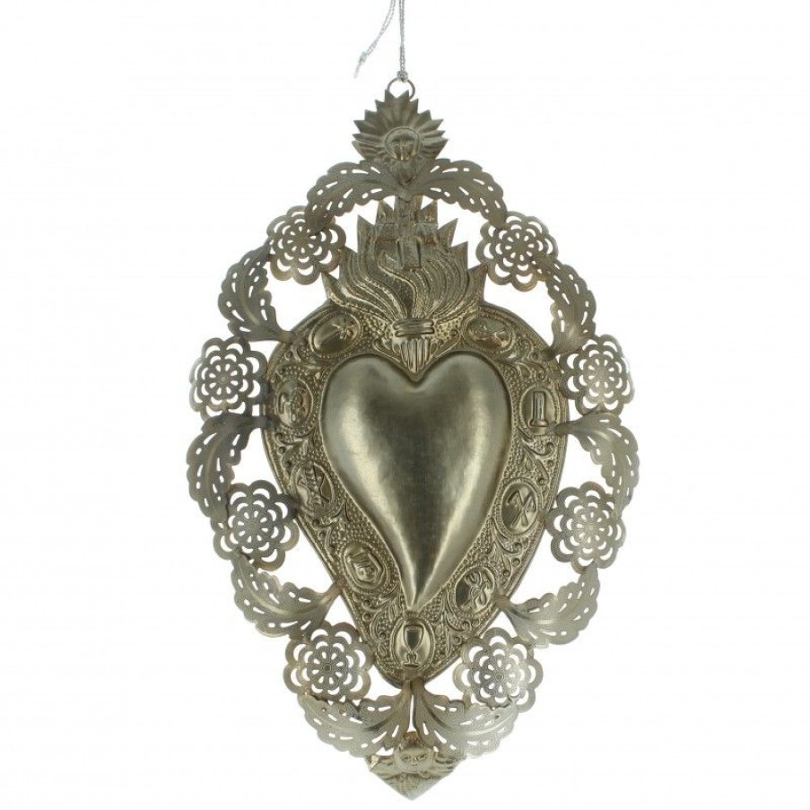 Palais du Rosaire Cadre Religieux | Pendentif Ex-Voto Avec Coeur Et Fleurs 35 Cm