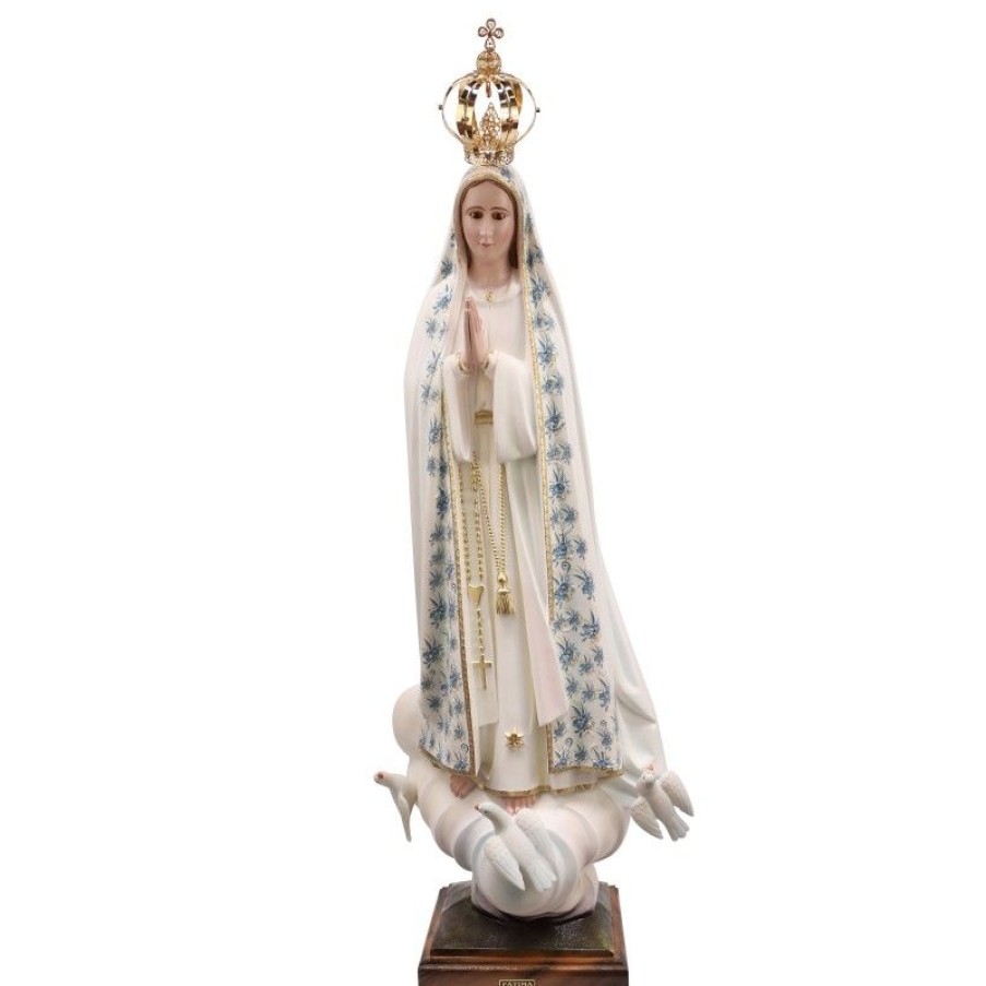 Palais du Rosaire Statue Vierge De Fatima | Statue De Fatima Vetue De Son Manteau Fleurs Bleues 70Cm