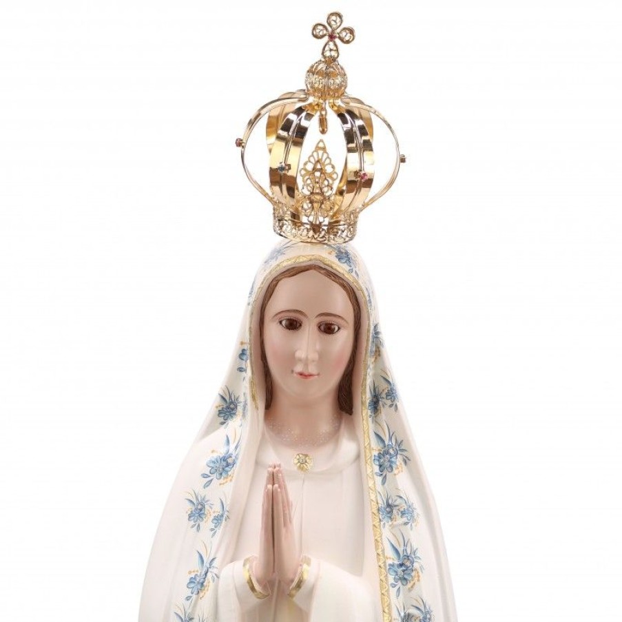 Palais du Rosaire Statue Vierge De Fatima | Statue De Fatima Vetue De Son Manteau Fleurs Bleues 70Cm