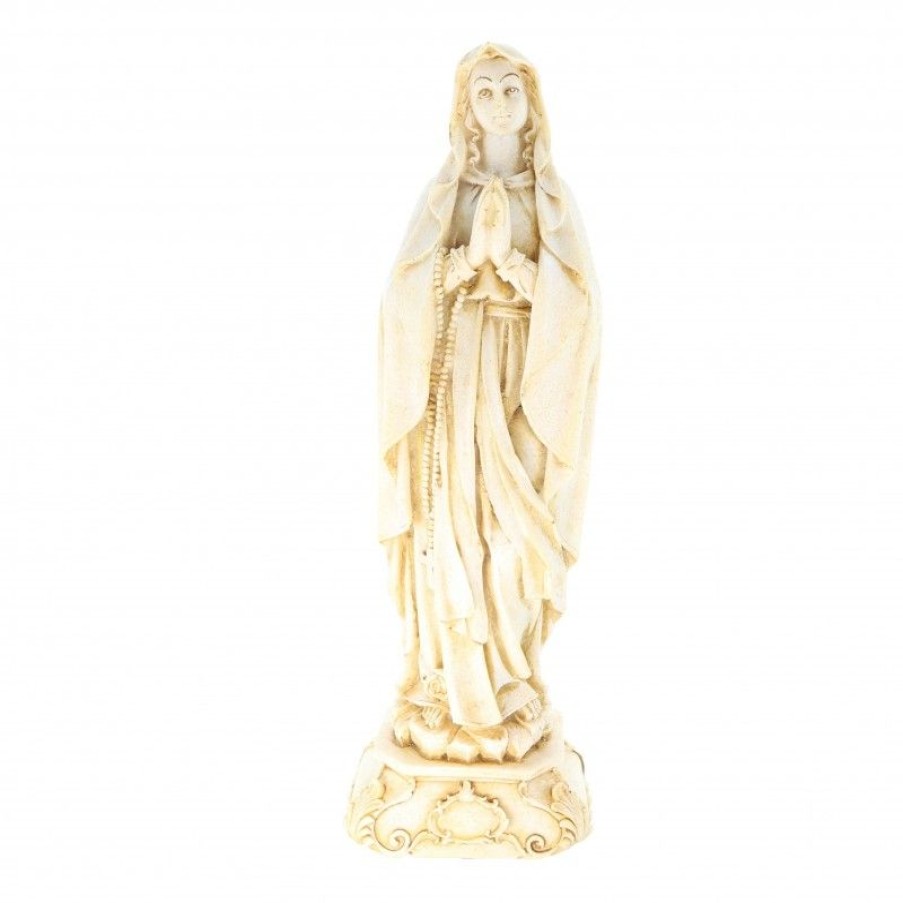 Palais du Rosaire Statue De Notre Dame De Lourdes | Statue Notre Dame De Lourdes En Pierre Et Resine Beige 30Cm