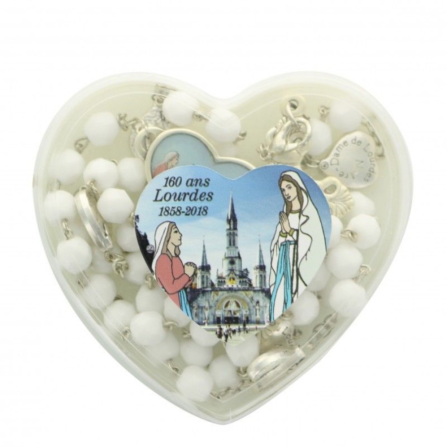 Palais du Rosaire Chapelet Verre | Chapelet Souvenir Des 160 Ans De Lourdes En Verre Blanc En Boite