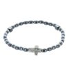 Palais du Rosaire Bracelet Dizainier | Bracelet Dizainier Elastique Grains Hematite Et Croix Argentee